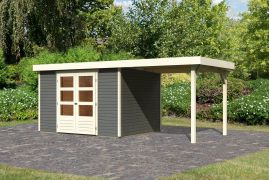 Gartenhaus SET mit Anbaudach, Farbe: Terragrau, Grundfläche: 7,21 m²