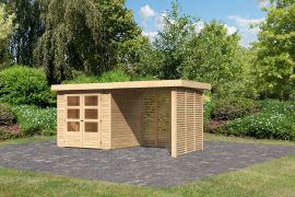 Gartenhaus SET AKTION naturbelassen mit Anbaudach 2,4 m Breite, Grundfläche: 4,45 m²