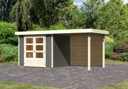 Gartenhaus SET AKTION terragrau mit Anbaudach 2,4 m Breite, Rückwand, Grundfläche: 5,05m²