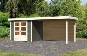 Gartenhaus SET AKTION mit Anbaudach & Doppelflügeltür, Farbe: Terragrau, Grundfläche: 5,05 m²