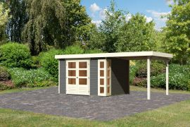 Gartenhaus SET terragrau mit Anbaudach 2,4 m Breite, Grundfläche: 7m²