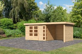 Gartenhaus SET naturbelassen mit Anbaudach 2,4 m Breite, Seiten- und Rückwand, Grundfläche: 7m²