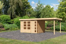 Gartenhaus SET naturbelassen mit Anbaudach 2,8 m Breite, Grundfläche: 7m²