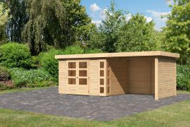 Gartenhaus SET naturbelassen mit Anbaudach 2,8, Seiten- und Rückwand, Grundfläche: 7m²
