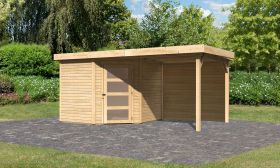 Gartenhaus SET AKTION naturbelassen mit Anbaudach 2,4 m Breite, Rückwand, Grundfläche: 5,76m²