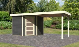 Gartenhaus SET AKTION terragrau mit Anbaudach 2,8 m Breite, Grundfläche: 5,76m²