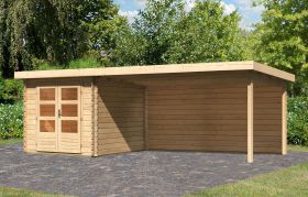 Gartenhaus SET mit Pultdach inkl. Anbaudach & Rückwand, Farbe: Naturbelassen, Grundfläche: 6,16 m²