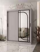 Schiebetürenschrank / Kleiderschrank | Kaschmir | 150 x 62 x 200 cm | 2 Kleiderstangen | zuverlässiges Gleitsysteme | 5 Fächer | dekorativer Spiegel