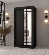 Schiebetürenschrank / Kleiderschrank | Schwarz Matt | 100 x 62 x 200 cm | schmal | 1 Spiegeltür | moderne Details | 2 Kleiderstangen | 5 Fächer