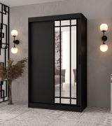 Kleiderschrank | Schwarz Matt | 1 Spiegeltür | 120 x 62 x 200 cm | 2 Kleiderstangen | Moderne Details | 5 Fächer | Zuverlässiges Gleitsysteme