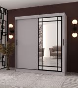 Kleiderschrank / Schiebetürenschrank | Kaschmir | dekorative Spiegeltür | 180 x 62 x 200 | 10 Fächer | 2 Kleiderstangen | Moderne Details