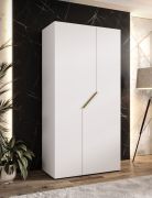 Kleiderschrank / Drehtürenschrank | Farbe: Weiß | 1 Meter breit | 1 Fach | 1 Kleiderstange | Griffe: Gold | Maße: 100 x 52 x 202 cm | Soft-Close-Funktion | ABS