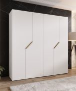 Kleiderschrank | 4-Türig | Farbe: Weiß | 2 Fächer | 2 Kleiderstangen | Griffe: Gold | Soft-Close-Funktion | Maße: 200 x 52 x 202 cm | ABS-Kanten