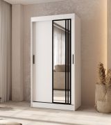 Kleiderschrank | Farbe: Weiß Matt | 2 Kleiderstangen | 5 Fächer | Schiebetürenschrank | Zuverlässiges Gleitsysteme | 100 x 62 x 200 cm | dekorative Spiegeltür
