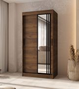 Kleiderschrank | Farbe: Walnuss Warmia | 2 Kleiderstangen | 5 Fächer | Schiebetürenschrank | Zuverlässiges Gleitsysteme | 100 x 62 x 200 cm | dekorative Spiegeltür