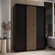 Schwarzer Schiebetürenschrank Mina, modernes Design, schwarze Metallgriffe, inklusive Anti-Staubbürsten, platzsparend, viel Stauraum, 235,2 x 180 x 60 cm