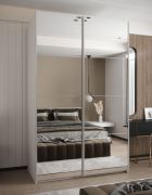 Kleiderschrank / Schiebetürenschrank | Spiegel |245,5 x 160 x 64 cm | 2 Kleiderstangen | 11 Fächer | Farbe: Weiß | 2 Schiebetüren | Soft-Close-Funktion