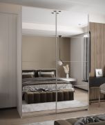 Kleiderschrank / Schiebetürenschrank | Spiegel | 245,5 x 180 x 64 cm | Soft-Close | 2 Kleiderstangen | 11 Fächer | Farbe: Weiß | 2 Schiebetüren