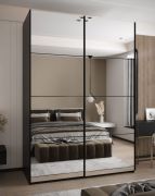 Kleiderschrank / Schiebetürenschrank | Soft-Close | 245,5 x 180 x 64 cm | 11 Fächer | Farben: Schwarz | 2 Kleiderstangen | Spiegel | 2 Schiebetüren