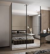 Kleiderschrank / Schiebetürenschrank | 245,5 x 180 x 64 cm | Farbe: Kaschmir | 2 Kleiderstangen | Soft-Close | 11 Fächer | 2 Schiebetüren | Spiegel