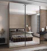 Kleiderschrank / Schiebetürenschrank | Farbe: Kaschmir | 2 Kleiderstangen | 245,5 x 190 x 64 cm | 11 Fächer | 2 Schiebetüren | Soft-Close | Spiegel