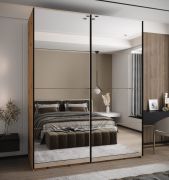 Kleiderschrank / Schiebetürenschrank | 2 Kleiderstangen | 245,5 x 200 x 64 cm | 11 Fächer | Soft-Close | 2 Schiebetüren | Spiegel | Farbe: Eiche Artisan
