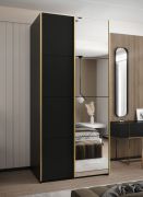 Kleiderschrank / Schiebetürenschrank | 2 Schiebetüren | Spiegel | 6 Fächer | 245,5 x 100 x 64 cm | 2 Kleiderstangen | Farbe: Schwarz | Soft-Close