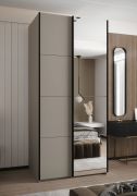 Kleiderschrank / Schiebetürenschrank | 245,5 x 100 x 64 cm | 2 Kleiderstangen | 6 Fächer | Farbe: Kaschmir | 2 Schiebetüren | Soft-Close | Spiegel