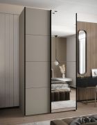 Kleiderschrank / Schiebetürenschrank | Farbe: Kaschmir | Soft-Close | 2 Kleiderstangen | Spiegel | 2 Schiebetüren | 6 Fächer | 245,5 x 140 x 64 cm