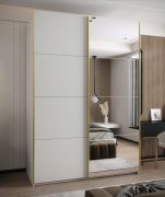 Kleiderschrank / Schiebetürenschrank | Farbe: Weiß | 245,5 x 170 x 64 cm | 2 Kleiderstangen | 11 Fächer | 2 Schiebetüren | Soft-Close | Spiegel