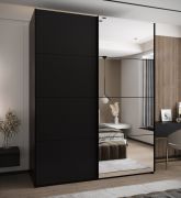 Kleiderschrank / Schiebetürenschrank | 245,5 x 190 x 64 cm | Farbe: Schwarz | Spiegel | Soft-Close | 2 Kleiderstangen | 2 Schiebetüren | 11 Fächer