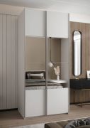 Kleiderschrank / Schiebetürenschrank | 245,5 x 100 x 64 cm | 2 Kleiderstangen | 2 Schiebetüren | Spiegel | Farbe: Weiß | Soft-Close | 6 Fächer