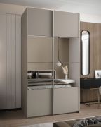Kleiderschrank / Schiebetürenschrank | 6 Fächer | 2 Kleiderstangen | 2 Schiebetüren | 245,5 x 200 x 64 cm | Spiegel | Farbe: Kaschmir | Soft-Close