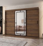 Kleiderschrank / Schiebetürenschrank | Farbe: Walnuss Warmia | 10 Fächer | 2 Kleiderstangen | hochwertig Verarbeitet | 250 x 62 x 200 cm | dekorative Spiegeltür