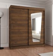 Kleiderschrank| 1,8 Meter breit | Farbe: Walnuss | eine Spiegeltür | Aluminiumschienen | 10 Fächer | Schiebetürenschrank | zwei Kleiderstangen