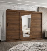 Kleiderschrank / Schiebetürenschrank | Farbe: Kaschmir | 2,5 Meter breit | 10 Fächer | zwei Spiegeltüren | zwei Kleiderstangen | Aluminiumschienen