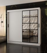 Kleiderschrank | Weiß Matt | 10 Fächer | 2 Kleiderstangen | hochwertig Verarbeitet | 200 x 62 x 200 cm | Schiebetürenschrank | dekorative Spiegeltür