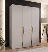 Drehtürenschrank / Kleiderschrank | Farbe: Kaschmir | 3-Türig | Griffe: Gold | 2 Fächer | 2 Kleiderstangen | Maße: 150 x 52 x 202 cm | Soft-Close-Funktion