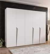 Kleiderschrank | Farbe: Weiß | 5-Türig | 3 Fächer | Griffe: Kaschmir | 3 Kleiderstangen| Soft-Close-Funktion | Maße: 250 x 52 x 202 cm | ABS-Kanten