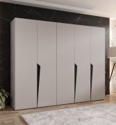 Kleiderschrank | Farbe: Kaschmir | 5-Türig | 3 Fächer | Griffe: Schwarz | 3 Kleiderstangen| Soft-Close-Funktion | Maße: 250 x 52 x 202 cm | ABS-Kanten