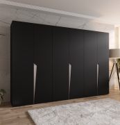 Drehtürenschrank | Farbe: Schwarz | ABS-Kanten | 3 Meter breit | 3 Kleiderstangen | Soft-Close-Funktion | Griffe: Kaschmir | 3 Fächer | Maße: 300 x 52 x 202 cm