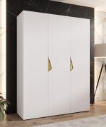 Kleiderschrank | 3 Türen | Farbe: Weiß | Griffe: Gold | Maße: 150 x 52 x 202 cm | 2 Kleiderstangen | 2 Fächer | Drehtürenschrank