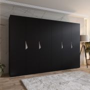 Drehtürenschrank / Kleiderschrank | Farbe: Schwarz | 3 Meter breit | 6-Türig | Griffe: Kaschmir | 4 Fächer | Maße: 300 x 52 x 202 cm | 4 Kleiderstangen