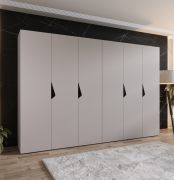 Drehtürenschrank / Kleiderschrank | Farbe: Kaschmir | 3 Meter breit | 6-Türig | Griffe: Schwarz | 4 Fächer | Maße: 300 x 52 x 202 cm | 4 Kleiderstangen