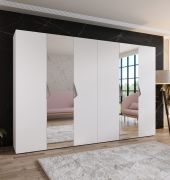 Drehtürenschrank / Kleiderschrank | Farbe: Weiß | 2 Spiegeltüren | 4 Fächer | Griffe: Kaschmir | 4 Kleiderstangen | Maße: 300 x 52 x 202 cm | ABS-Kanten