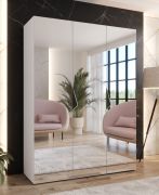 Schlafzimmerschrank mit Spiegel | Farbe: Weiß | Soft-Close-Funktion | Griffe: Schwarz | Maße: 150 x 52 x 202 cm | 2 Fächer | Kleiderschrank | ABS | 2 Kleiderstangen