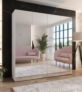 Kleiderschrank | Farbe: Weiß | 2 Meter breit | 2 Fächer | Griffe: Schwarz | 2 Kleiderstangen | Schlafzimmerschrank mit Spiegel | Maße: 200 x 52 x 202 cm | Soft-Close-Funktion
