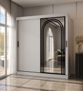 Kleiderschrank / Schiebetürenschrank | Weiß Matt | 10 Fächer | 2 Kleiderstangen | dekorative Spiegeltür | 180 x 62 x 200 cm | für Schlafzimmer