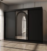 Schiebetürenschrank | Schwarz Matt | 10 Fächer | 2 Kleiderstangen | 250 x 62 x 200 cm | Kleiderschrank | Spiegeltür | hochwertig Verarbeitet | modernes Design