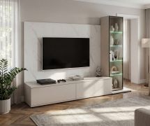 Wohnwand | Kaschmir / Weißer Marmor | inkl. LED-Beleuchtung | Push-to-open Funktion | 240 x 45 x 175 cm | modernes Design | für Wohnzimmer